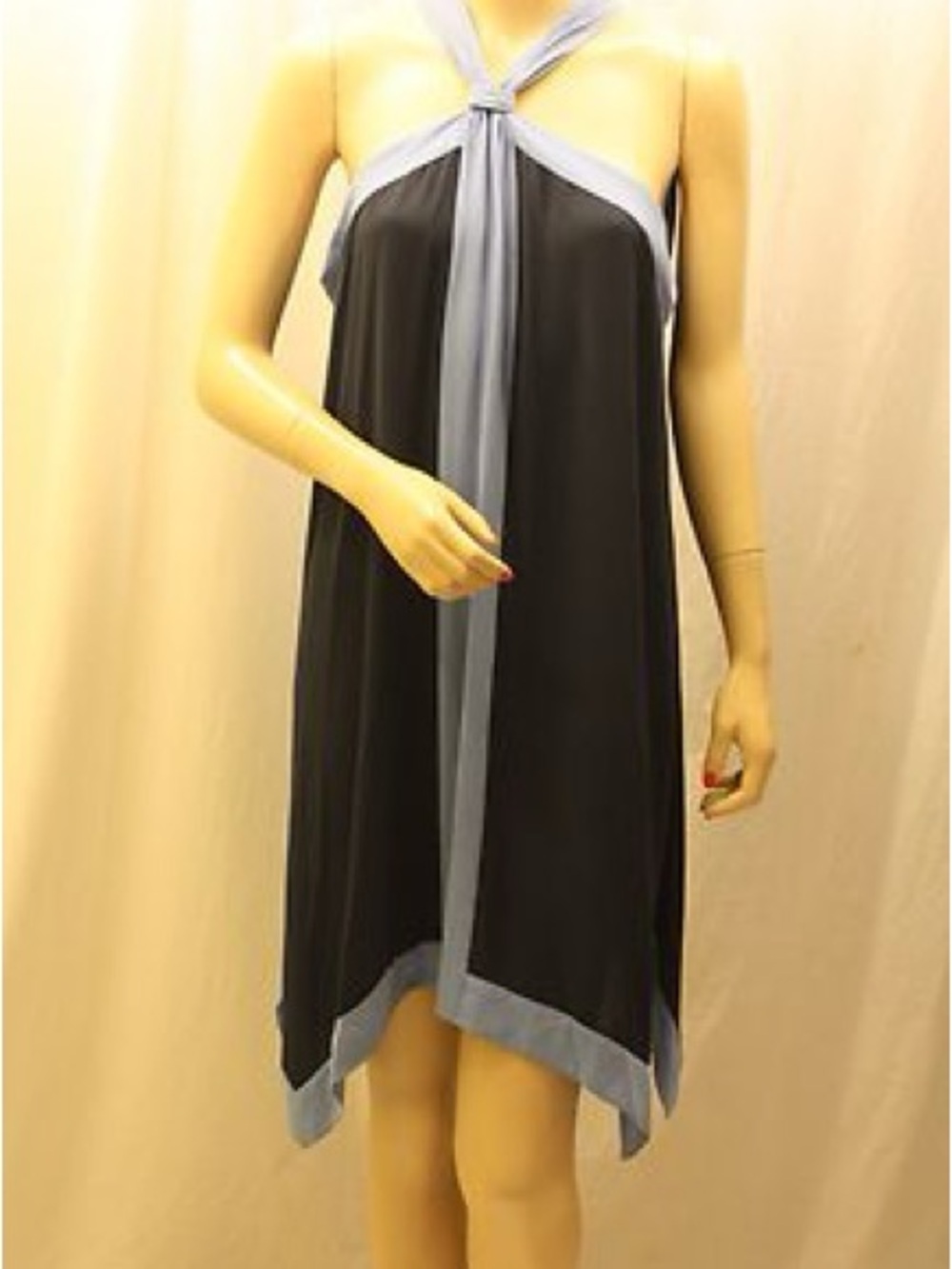 BCBG Maxazaria Halter Tie-Detail Dress with navy blue with light blue trim. NWT